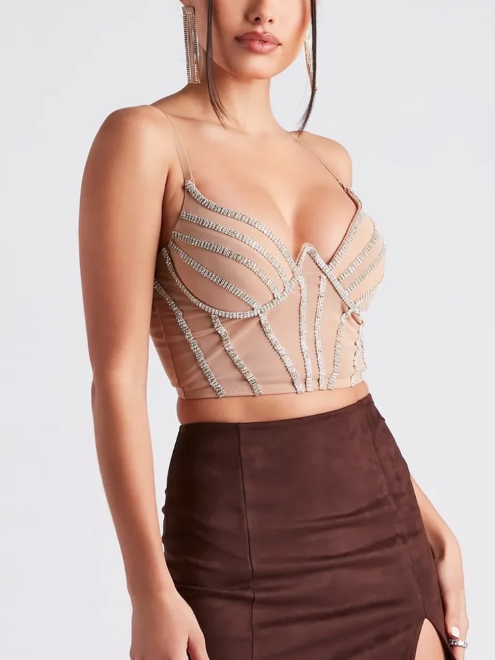 Women’s Windsor Chic Bling Rhinestone Corset Top Nude Size Large BNWT